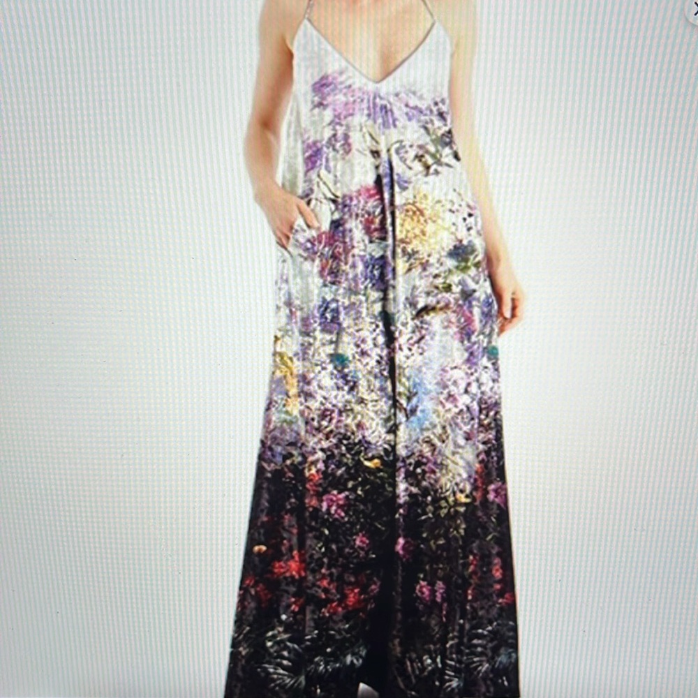 Nicole Miller velvet floral sleeveless gown, lilac-multi color